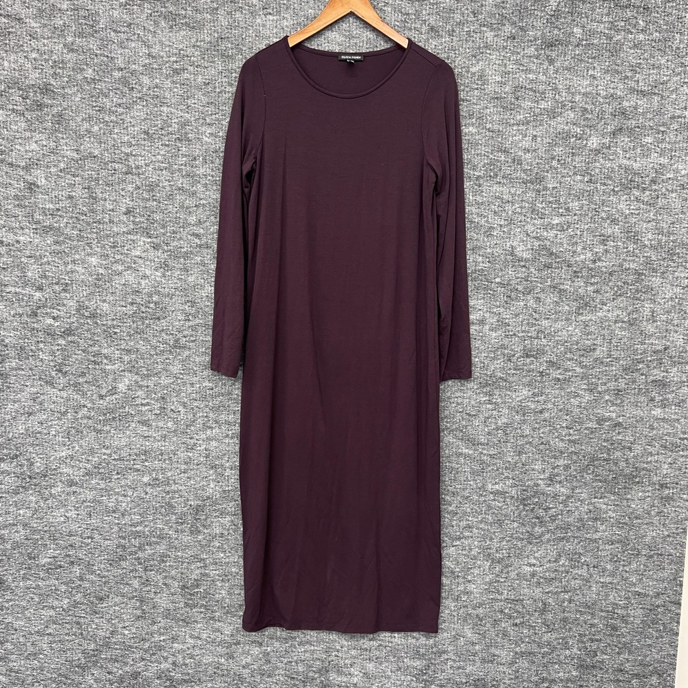 Eileen Fisher Jersey Dress Womens XS Purple Long‎ Sleeve Tencel Lyocell Stretch